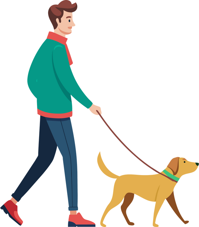 Man Walking With Dog Flat